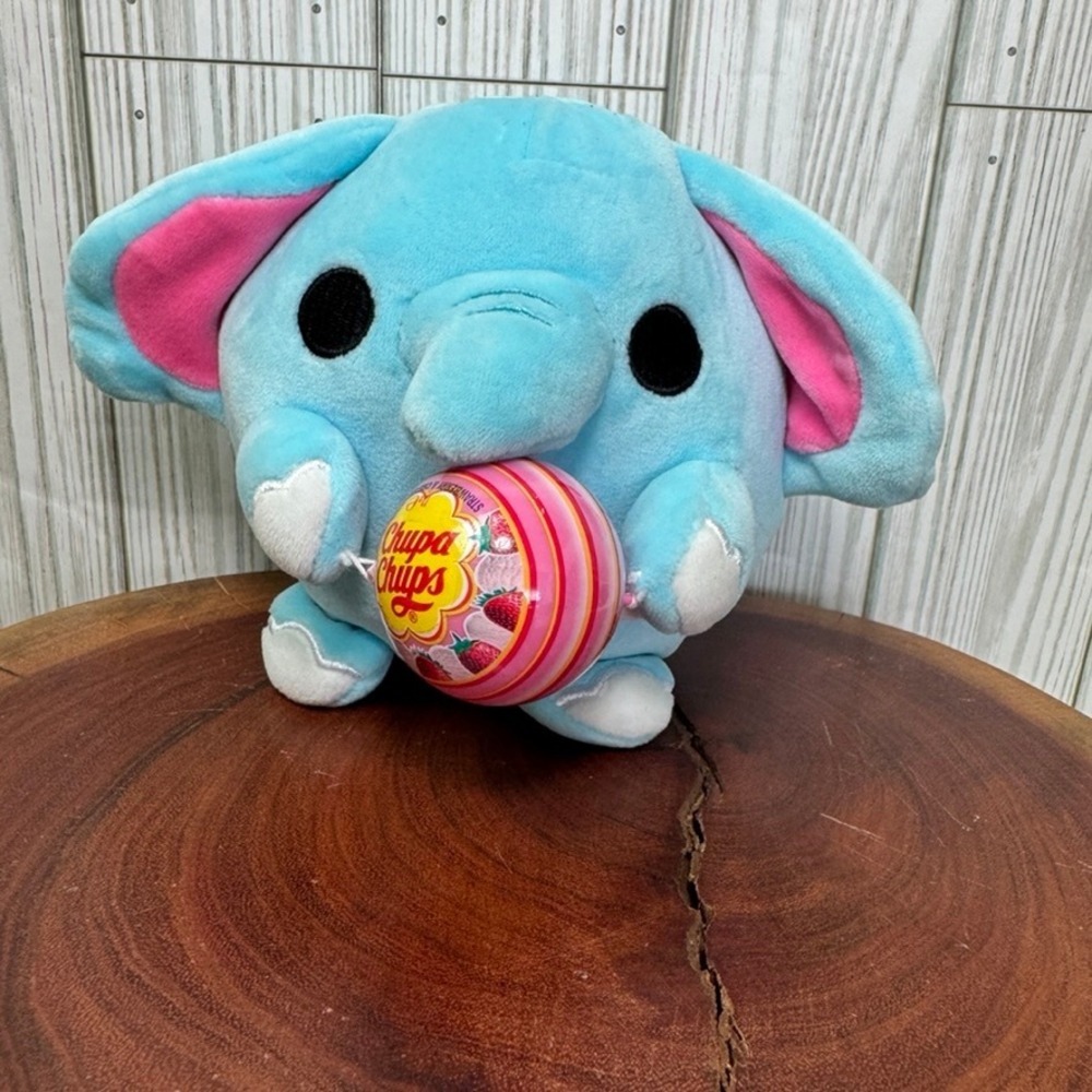 ZURU Chupa Chups Elephant Plush Blue Stuffed Animal Strawberry Lollipop Toy
